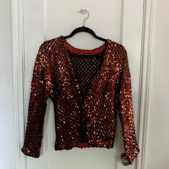Vintage Copper Sequin Cardigan - Picture 1 of 5